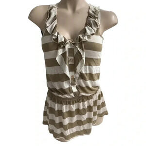 Khaki and Taupe Lace Trim Sleeveless Top Size Small